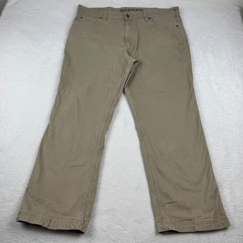 Duluth Trading Co Flex Fire Hose Pants Mens 40x30 Khaki Relaxed Fit Workwear